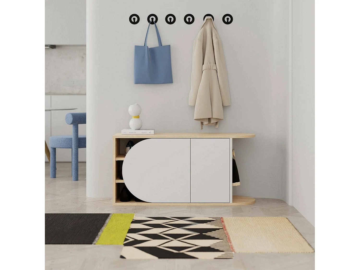 Dpierleon schoenenrek, Schoenenkast, Multifunctionele entreekast, Schoenenkast, 104x37 h50 cm, Eiken en Wit