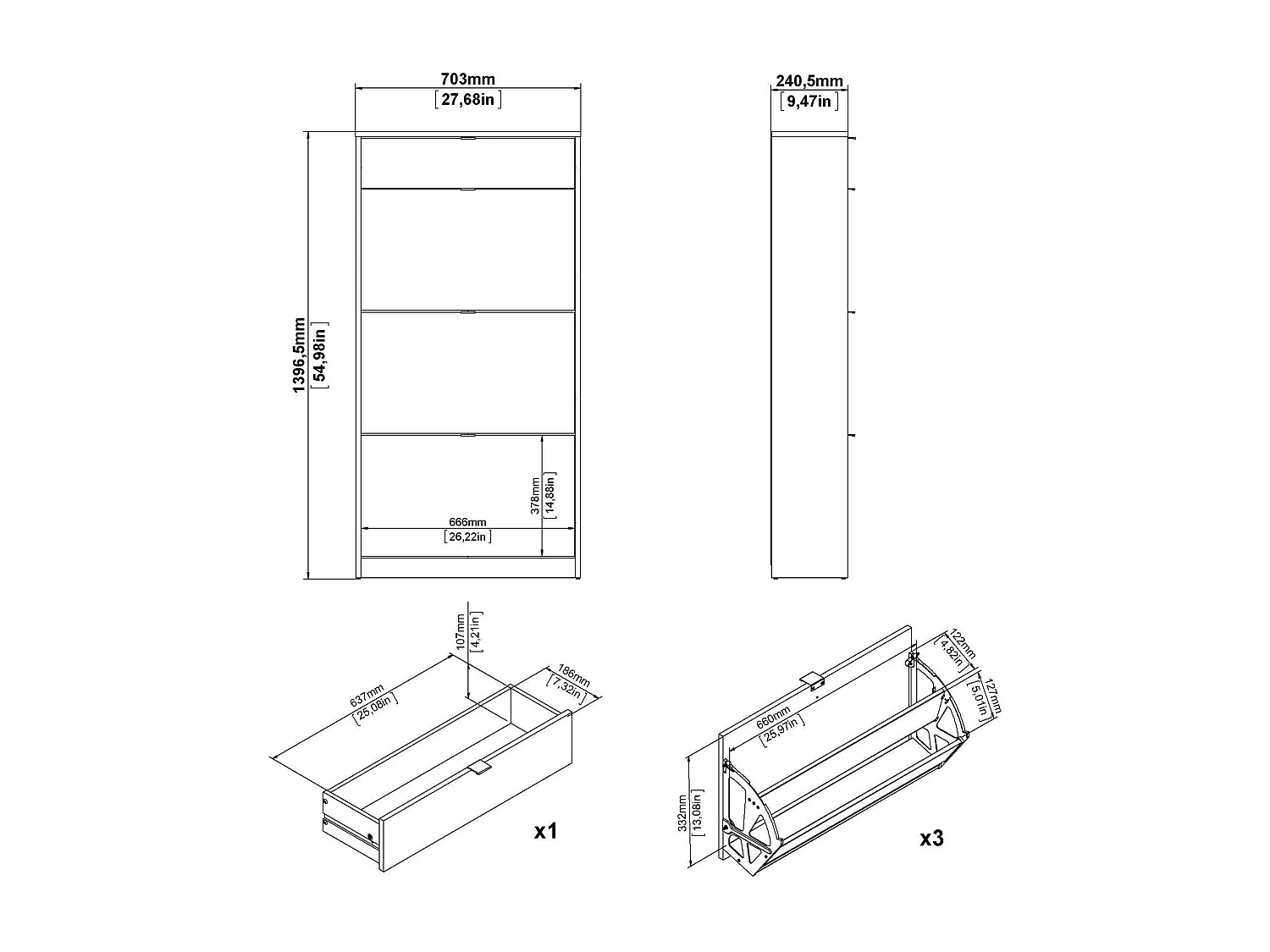 Meuble à Chaussures Mandukhai, un Tiroir, 24,05x70,3x139,65h cm Noir, Rangement Chaussures