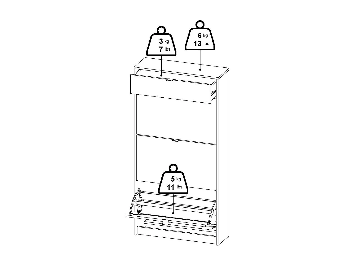 Meuble à Chaussures Mandukhai, un Tiroir, 24,05x70,3x139,65h cm Noir, Rangement Chaussures