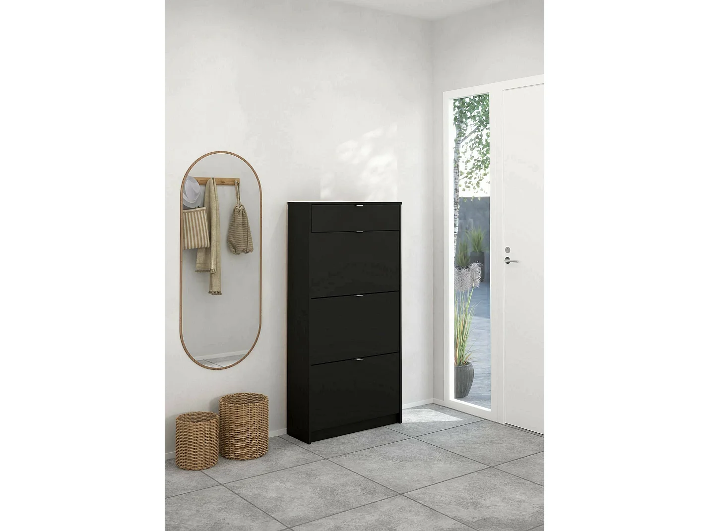 Meuble à Chaussures Mandukhai, un Tiroir, 24,05x70,3x139,65h cm Noir, Rangement Chaussures