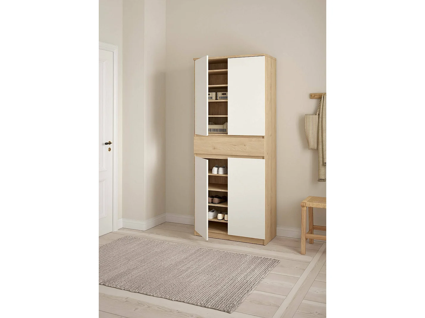 Armoire à Chaussures Jangmi, un Tiroir, 40x80,4x191,7h cm Chêne Brun, Meuble à Chaussures