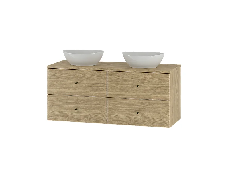 Badezimmer-Set 120 cm Schrank mit Arbeitsplatte und Waschbecken Eiche geölt Marco