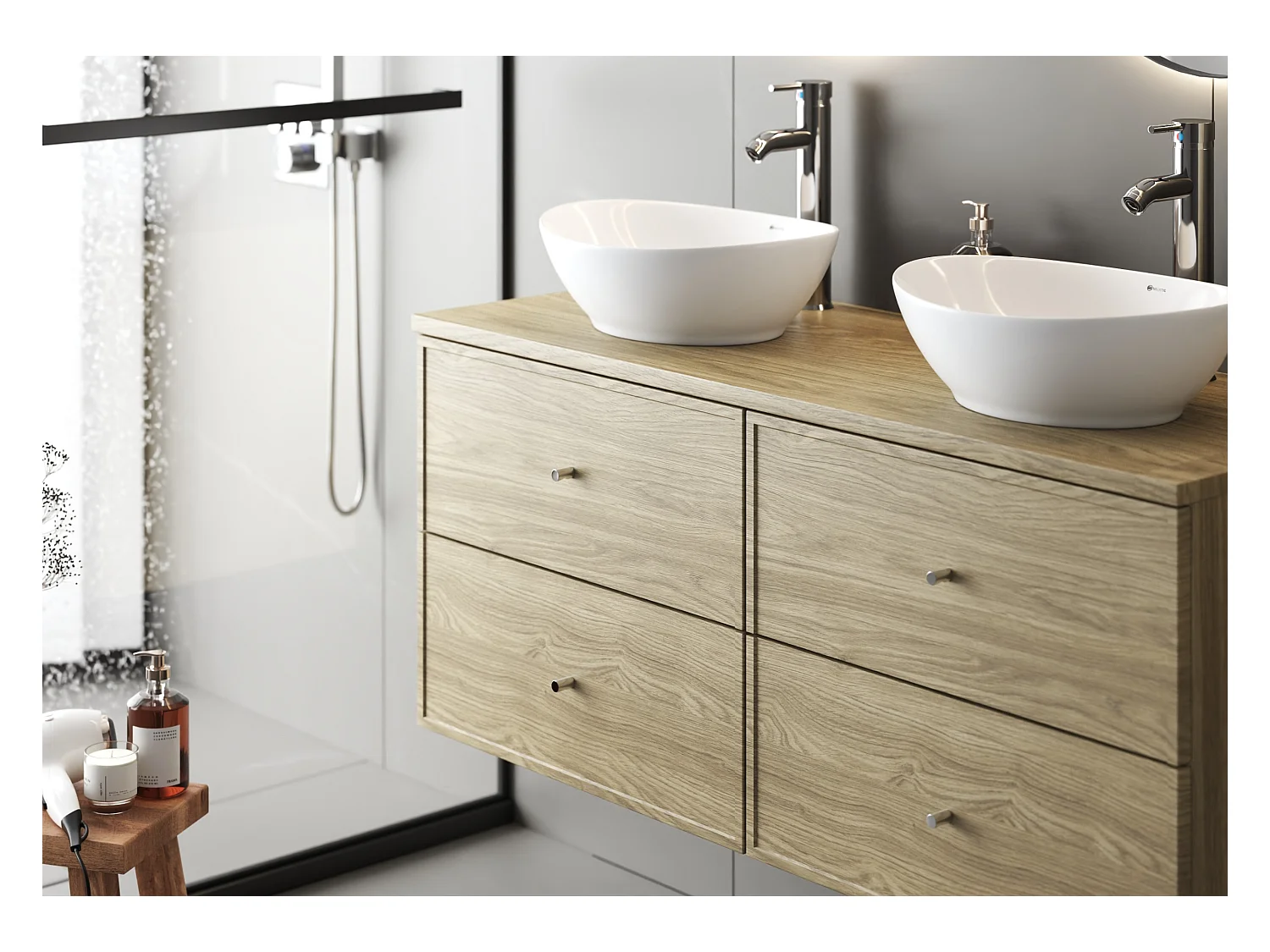 Ensemble pour salle de bain 120 cm Armoire Plan de travail Lavabo Chêne huilé Marco