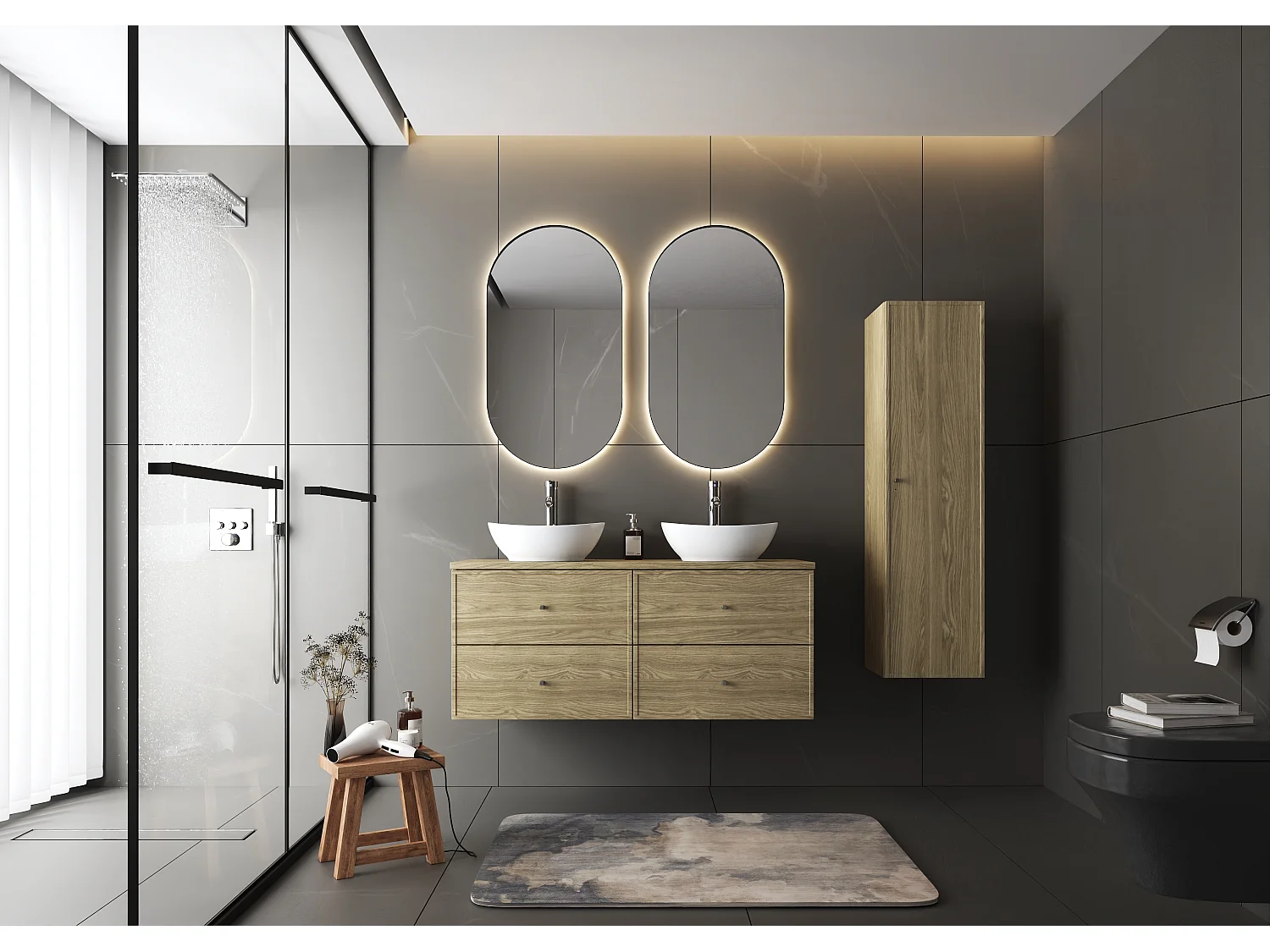 Ensemble pour salle de bain 120 cm Armoire Plan de travail Lavabo Chêne huilé Marco