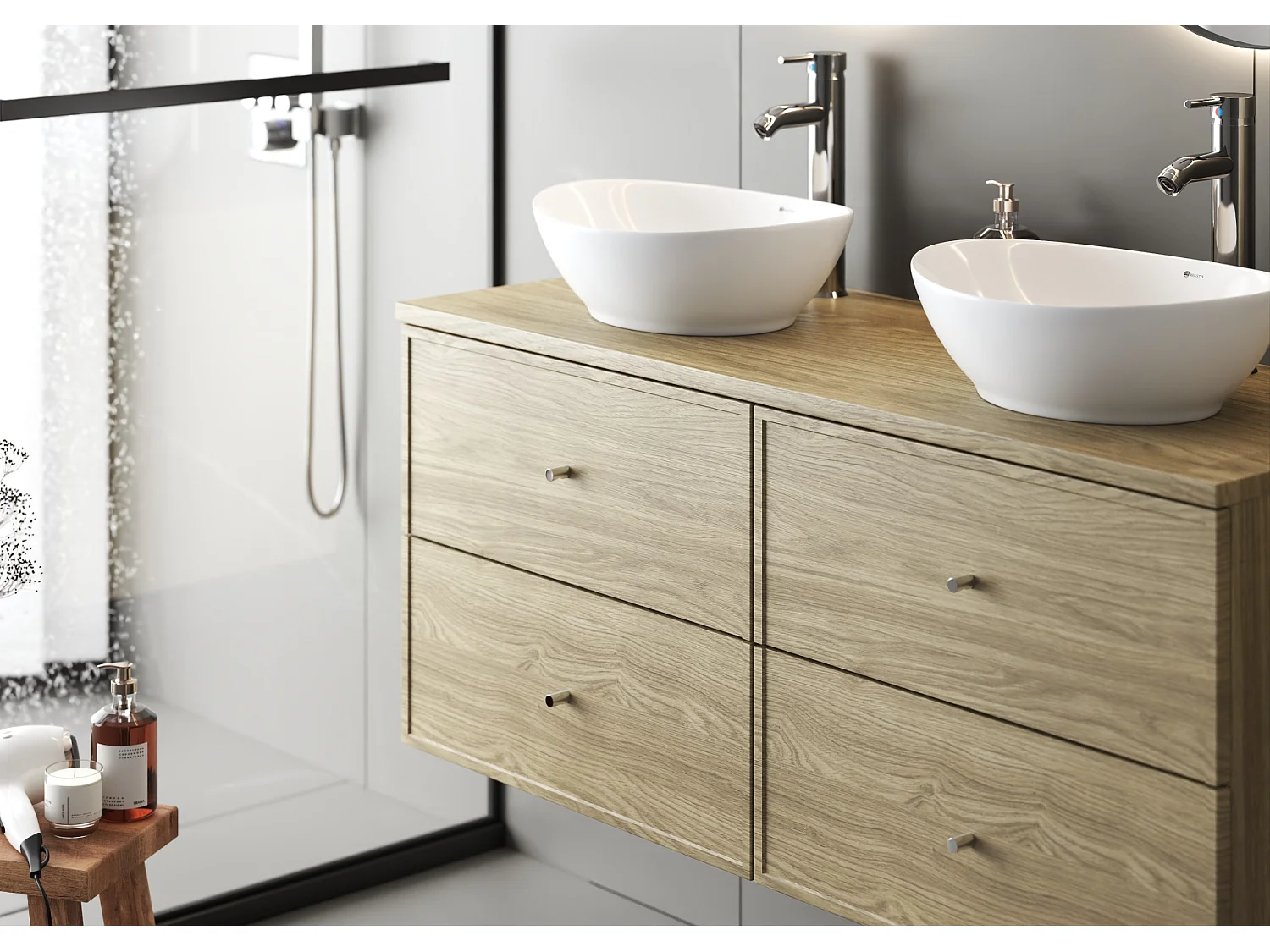 Ensemble pour salle de bain 120 cm Armoire Plan de travail Lavabo Chêne huilé Marco
