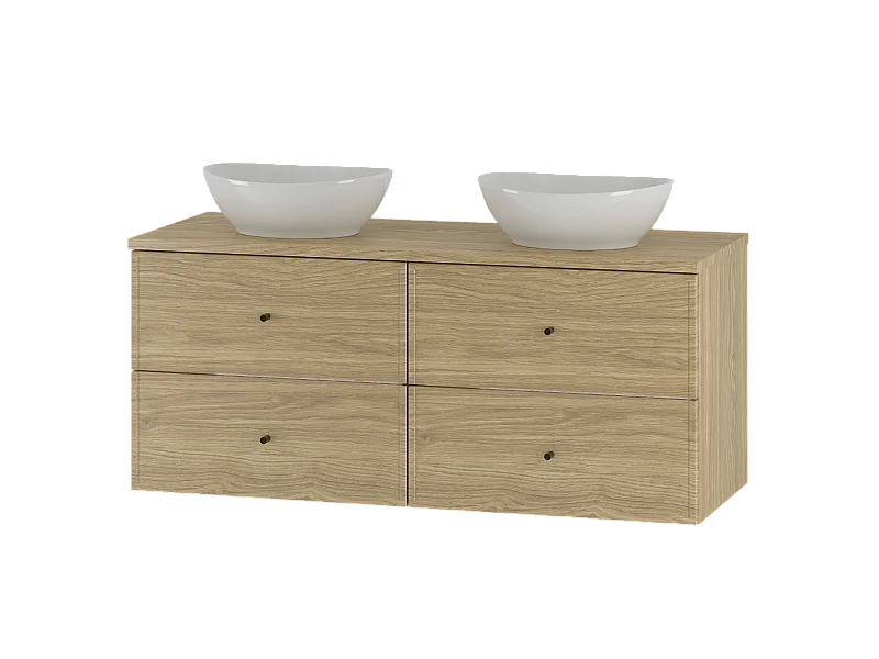 Badezimmer-Set 120 cm Schrank mit Arbeitsplatte und Waschbecken Eiche geölt Marco