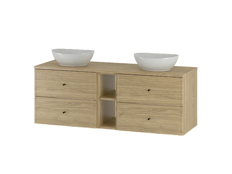 Ensemble pour salle de bain 140 cm Armoire Étagère Plan de travail Lavabo Chêne huilé Marco