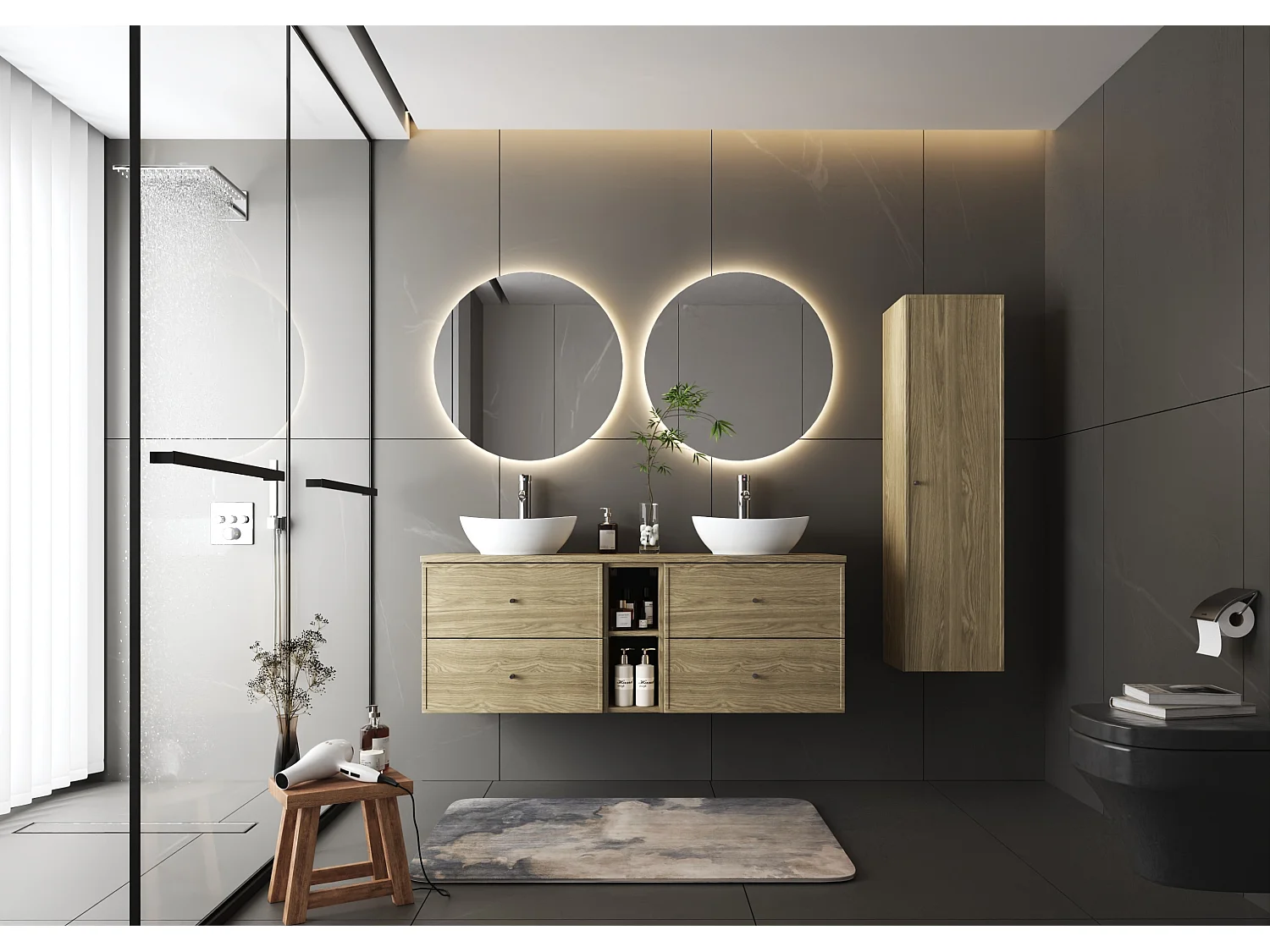 Ensemble pour salle de bain 140 cm Armoire Étagère Plan de travail Lavabo Chêne huilé Marco