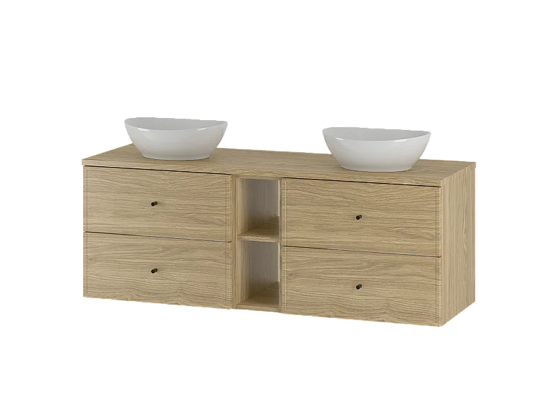 Ensemble pour salle de bain 140 cm Armoire Étagère Plan de travail Lavabo Chêne huilé Marco