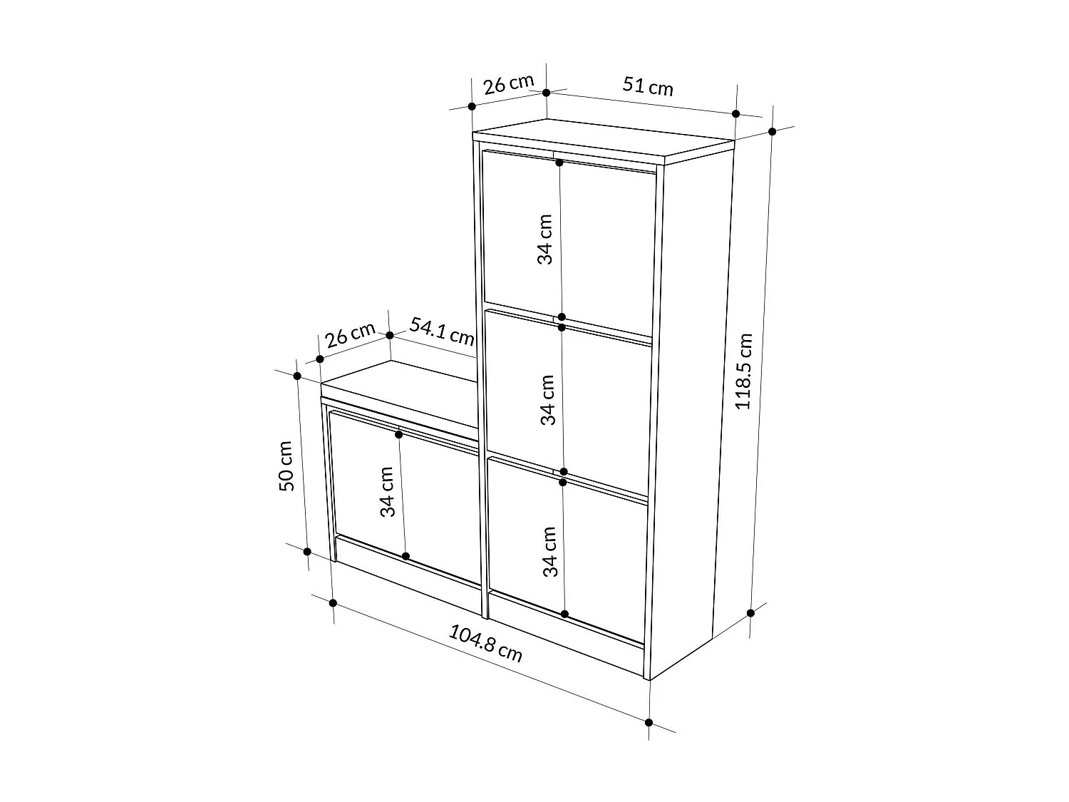 Dcuch schoenenrek, Schoenenkast, Multifunctionele entreekast, Schoenenkast, 105x26 h119 cm, Eiken