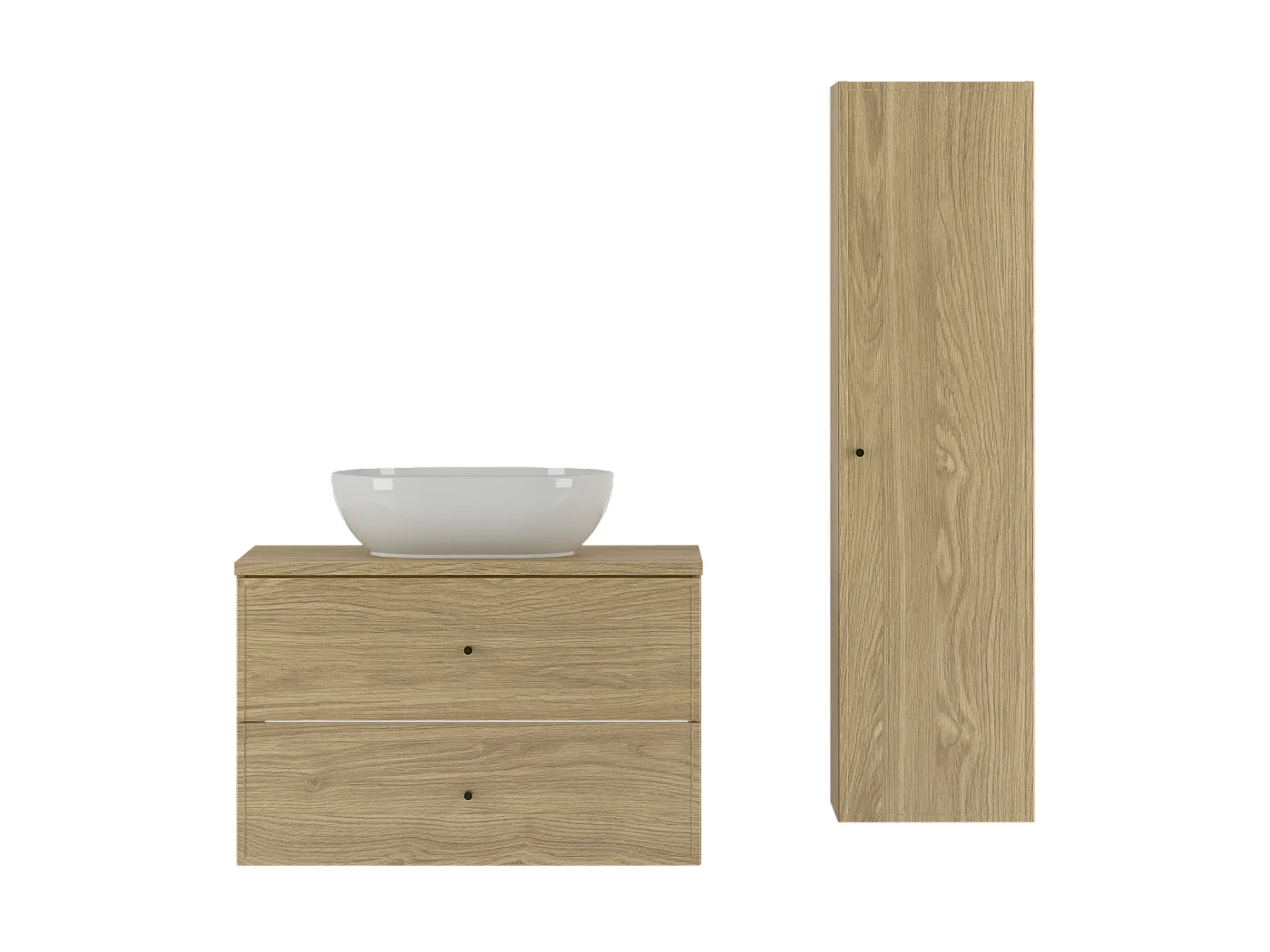 Ensemble pour salle de bain 80 cm Armoire avec plan de travail Lavabo Colonne Chêne huilé Marco