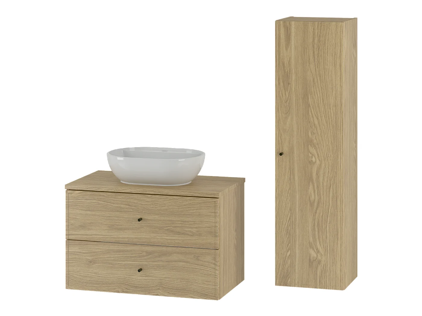 Ensemble pour salle de bain 80 cm Armoire avec plan de travail Lavabo Colonne Chêne huilé Marco