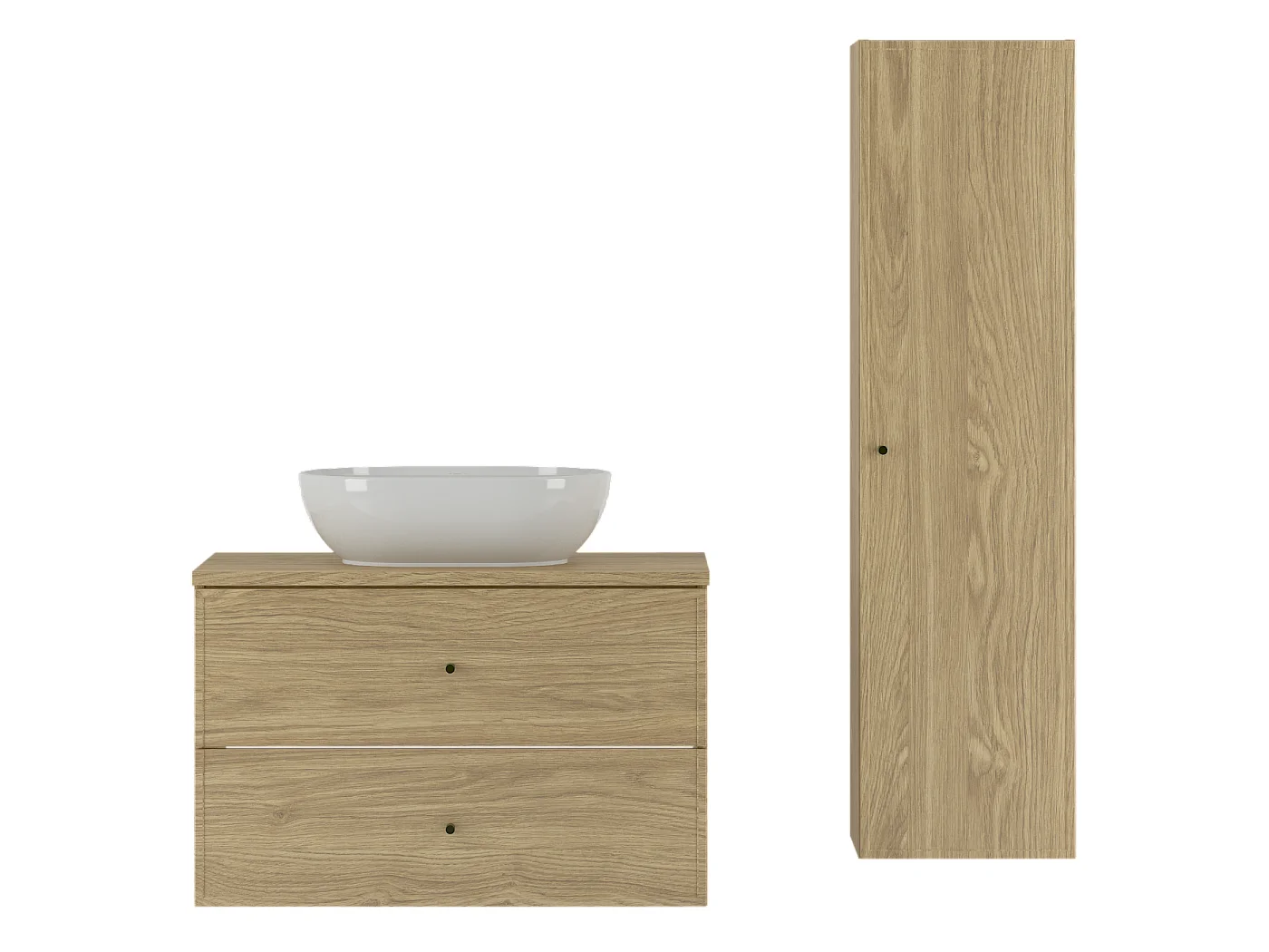 Ensemble pour salle de bain 80 cm Armoire avec plan de travail Lavabo Colonne Chêne huilé Marco