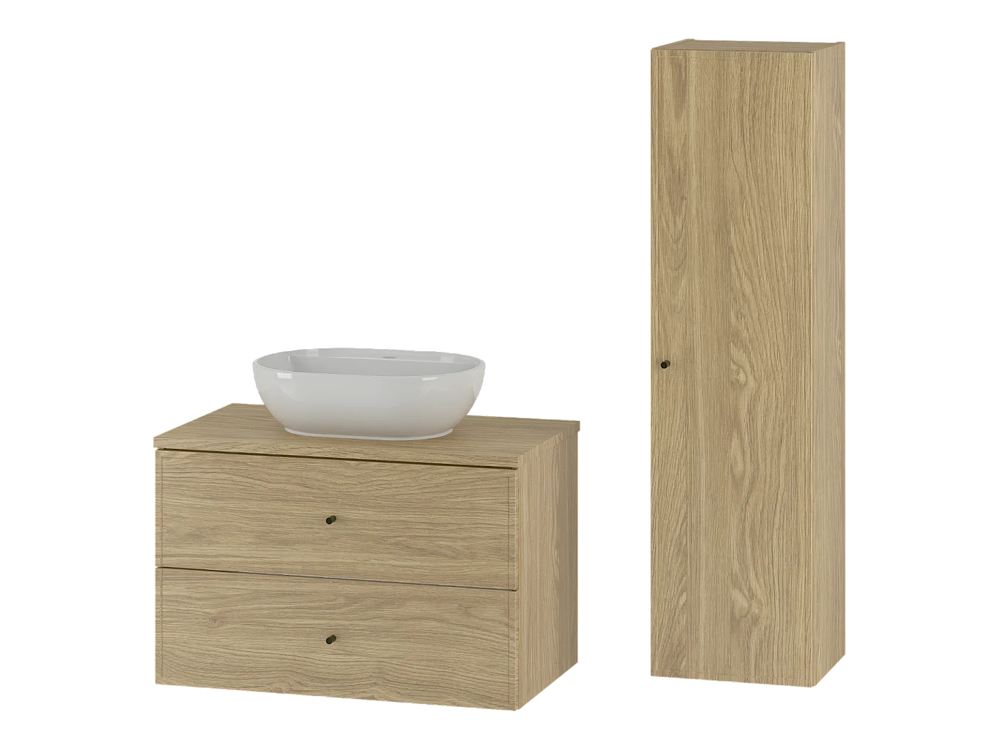 Ensemble pour salle de bain 80 cm Armoire avec plan de travail Lavabo Colonne Chêne huilé Marco