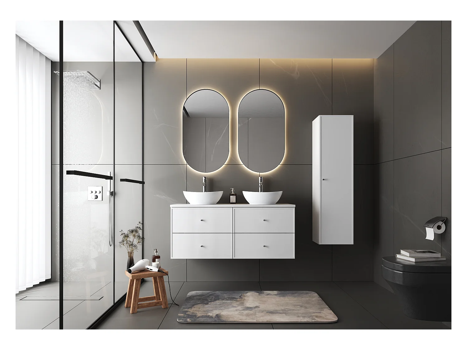 Ensemble de salle de bain blanc 120 cm Armoire Plan de travail Lavabo Marco