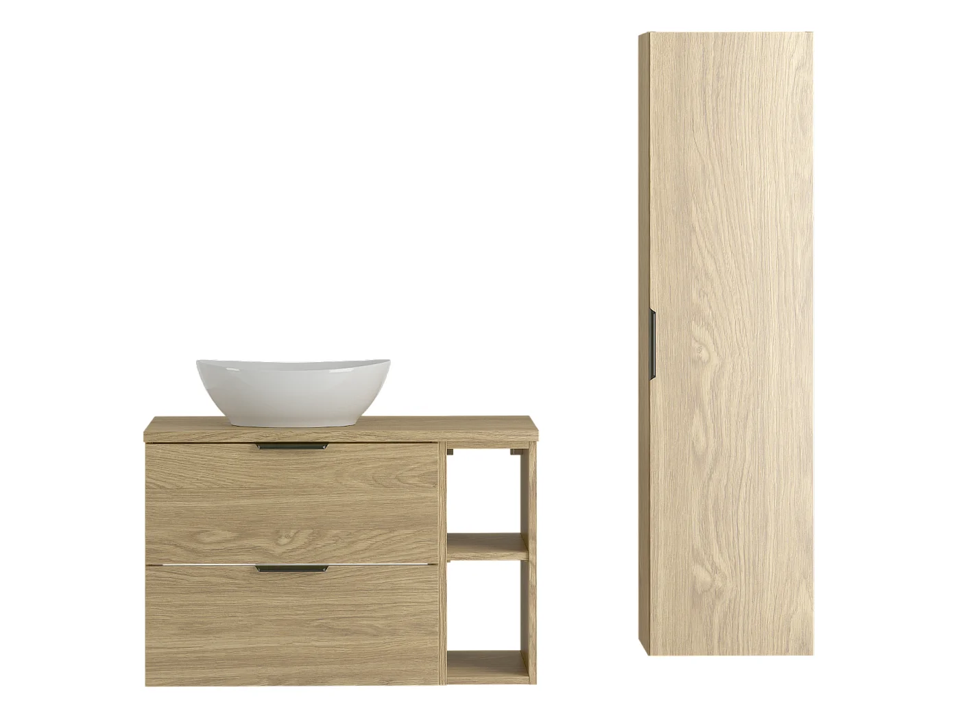 Ensemble pour salle de bain 80 cm Armoire Étagère Plan de travail Lavabo Colonne Chêne huilé Pile