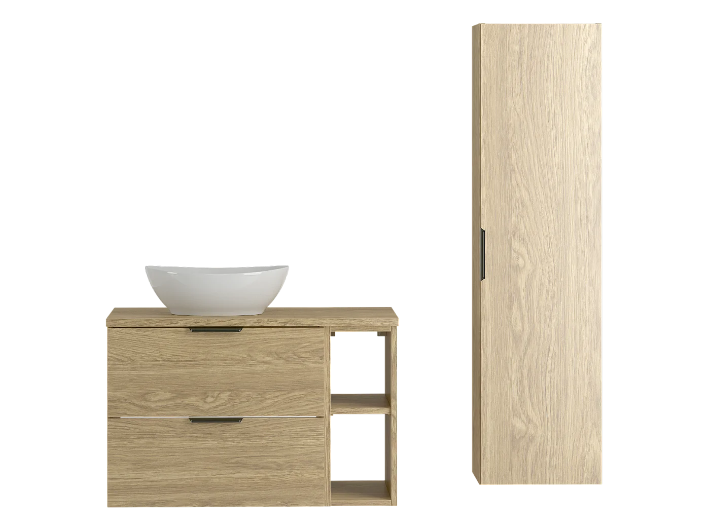 Ensemble pour salle de bain 80 cm Armoire Étagère Plan de travail Lavabo Colonne Chêne huilé Pile