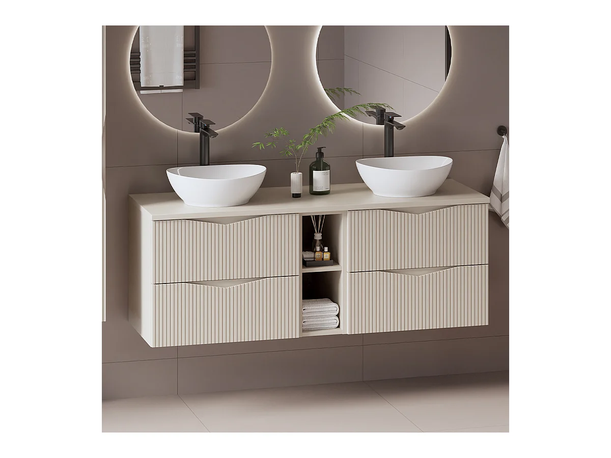 Meuble double vasque 140cm 2 niches Tao Cachemire