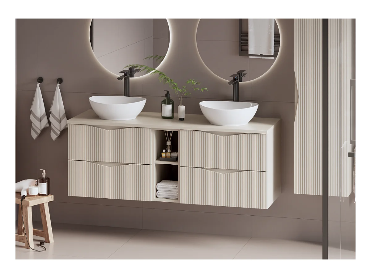 Meuble double vasque 140cm 2 niches Tao Cachemire