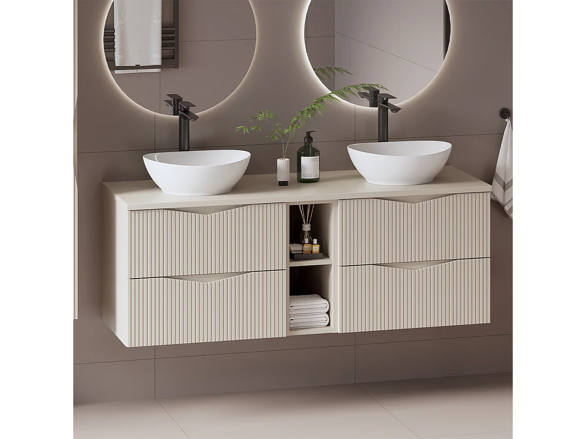 Meuble double vasque 140cm 2 niches Tao Cachemire
