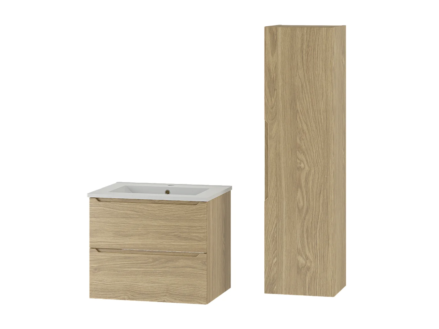 Ensemble pour salle de bain 60 cm Meuble avec lavabo Colonne Chêne huilé Etna