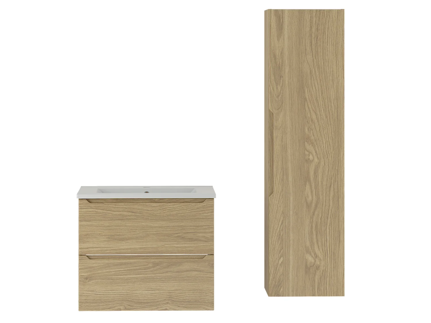 Badezimmer-Set 60 cm Schrank mit Waschbecken und Hochschrank Eiche geölt Etna