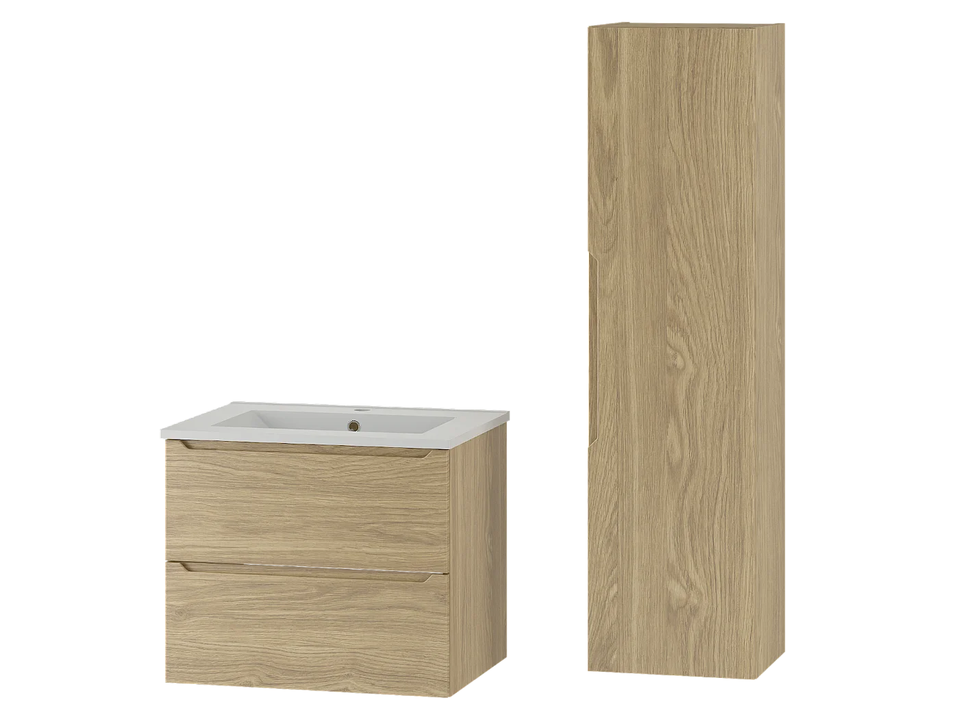 Ensemble pour salle de bain 60 cm Meuble avec lavabo Colonne Chêne huilé Etna