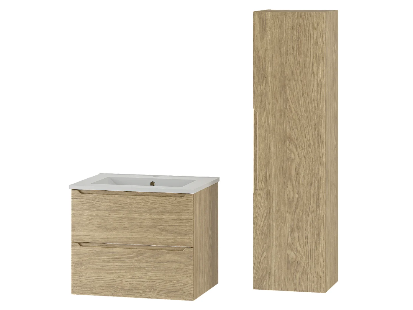 Badezimmer-Set 60 cm Schrank mit Waschbecken und Hochschrank Eiche geölt Etna