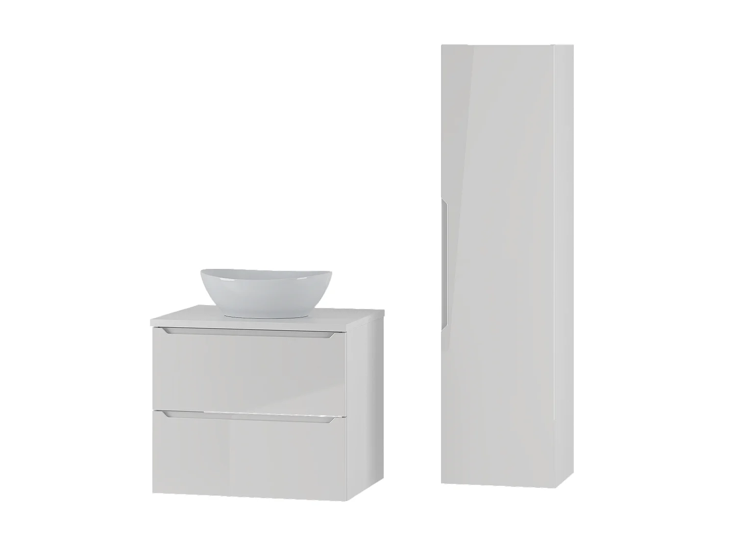 Weißes Badezimmer-Set 60 cm Schrank mit Arbeitsplatte und Waschbecken und Hochschrank Etna