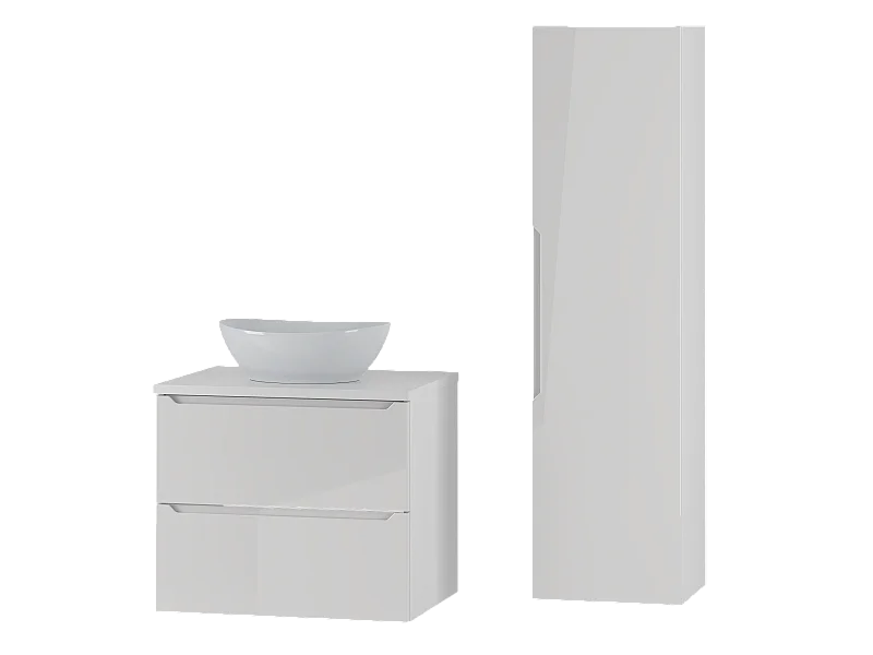 Ensemble de salle de bain blanc 60 cm Meuble avec plan de travail Lavabo Colonne Etna