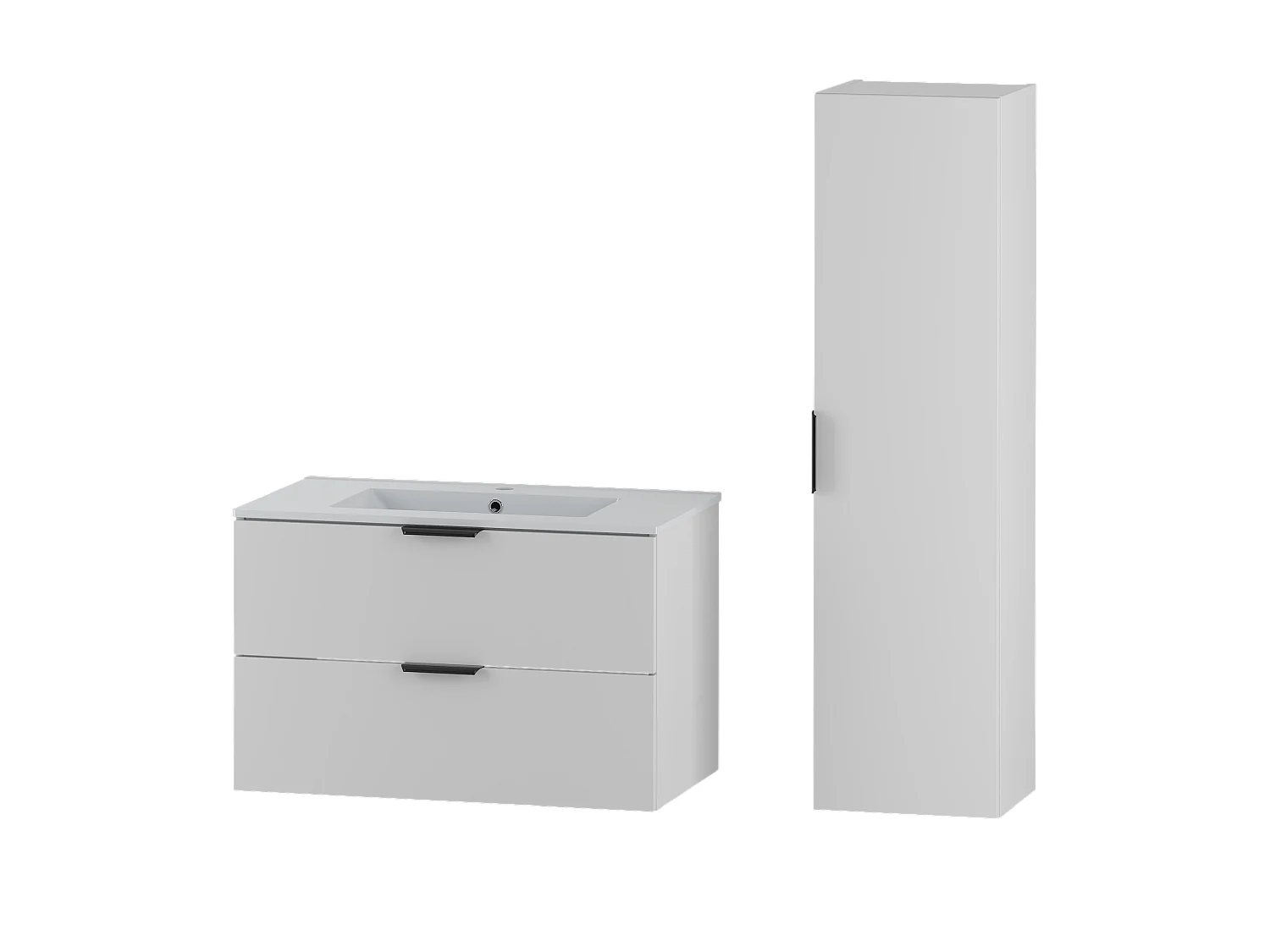 Witte badkamerset 80 cm Kast met wastafel Kolom Pile