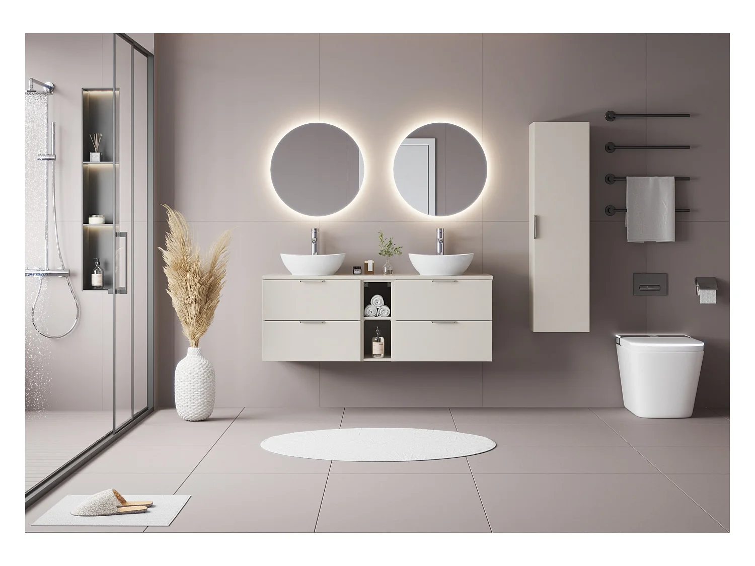 Ensemble de salle de bain en cachemire 140 cm Armoire Étagère Plan de travail Lavabo Pile