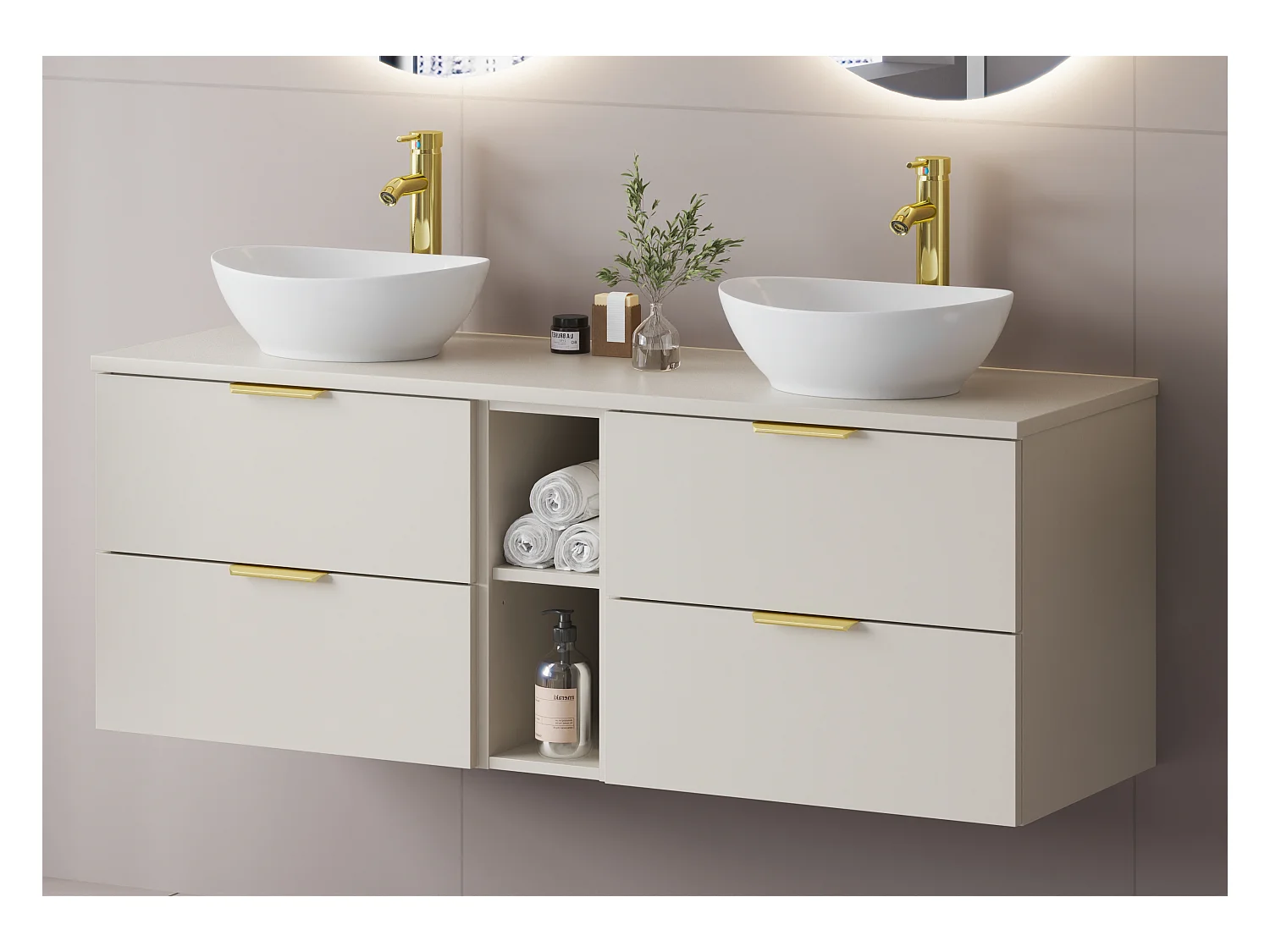 Ensemble de salle de bain en cachemire 140 cm Armoire Étagère Plan de travail Lavabo Pile