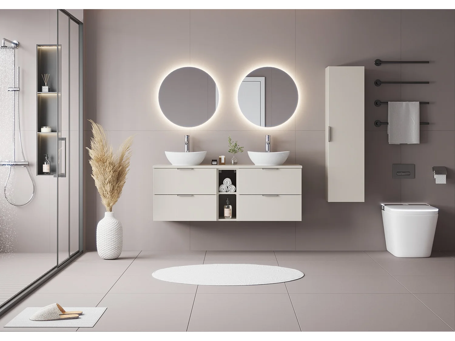 Ensemble de salle de bain en cachemire 140 cm Armoire Étagère Plan de travail Lavabo Pile