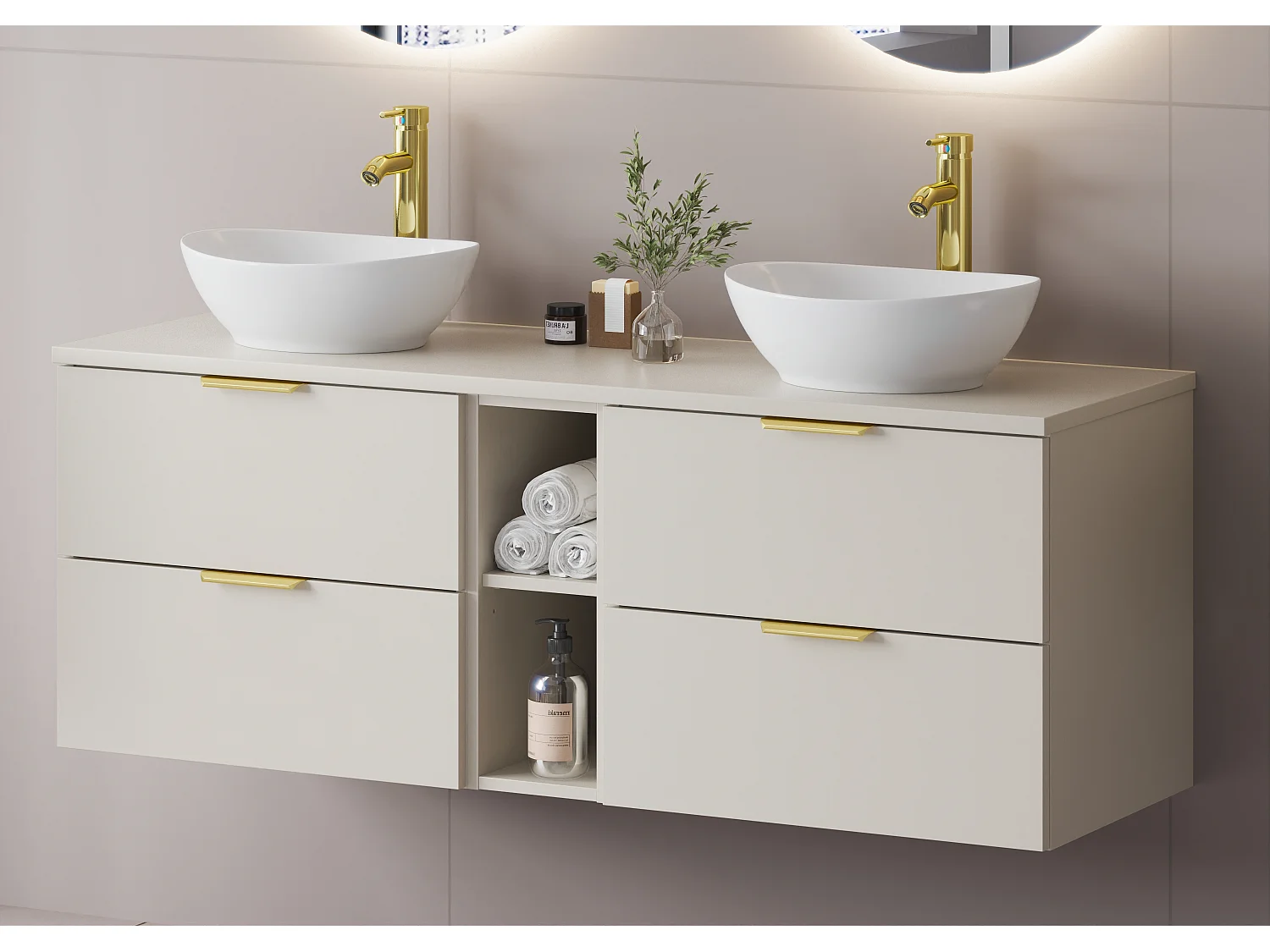Ensemble de salle de bain en cachemire 140 cm Armoire Étagère Plan de travail Lavabo Pile