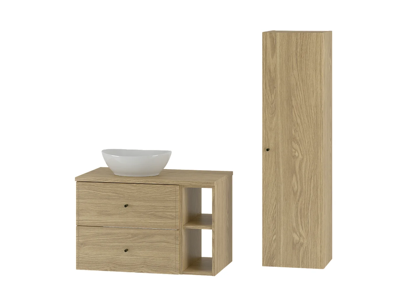 Ensemble pour salle de bain 80 cm Armoire Étagère Plan de travail Lavabo Colonne Chêne huilé Marco