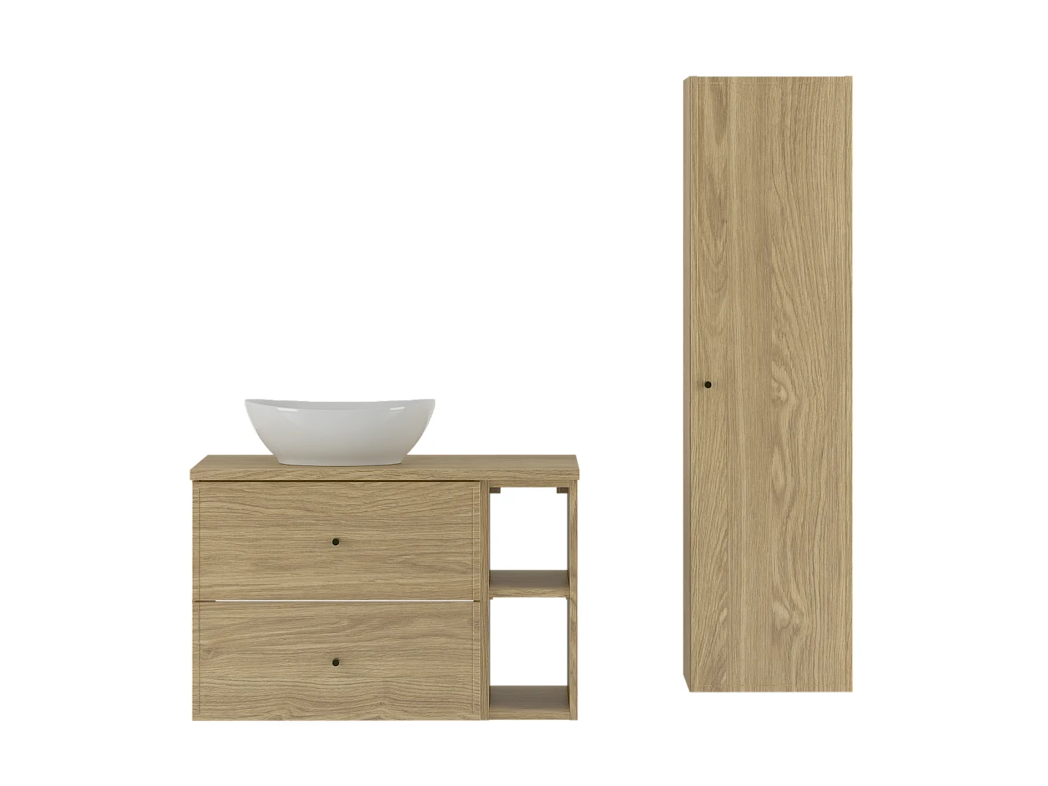 Ensemble pour salle de bain 80 cm Armoire Étagère Plan de travail Lavabo Colonne Chêne huilé Marco