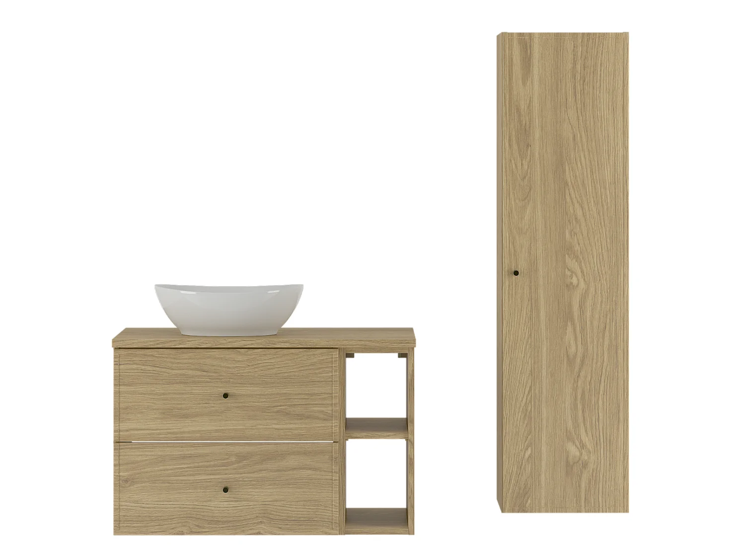 Ensemble pour salle de bain 80 cm Armoire Étagère Plan de travail Lavabo Colonne Chêne huilé Marco