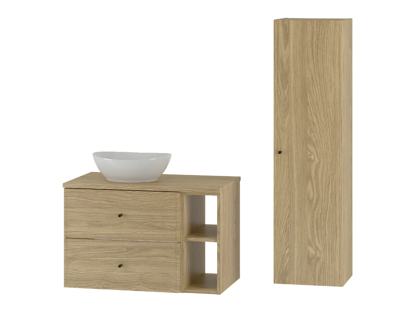 Ensemble pour salle de bain 80 cm Armoire Étagère Plan de travail Lavabo Colonne Chêne huilé Marco