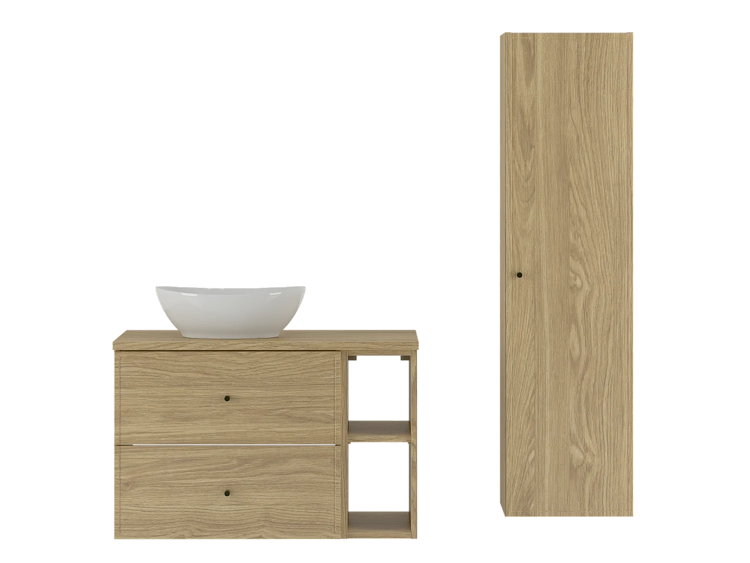 Ensemble pour salle de bain 80 cm Armoire Étagère Plan de travail Lavabo Colonne Chêne huilé Marco
