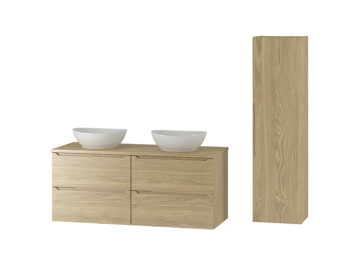 Ensemble pour salle de bain 120 cm Armoire Plan de travail Lavabo Colonne Colonne Chêne huilé Etna