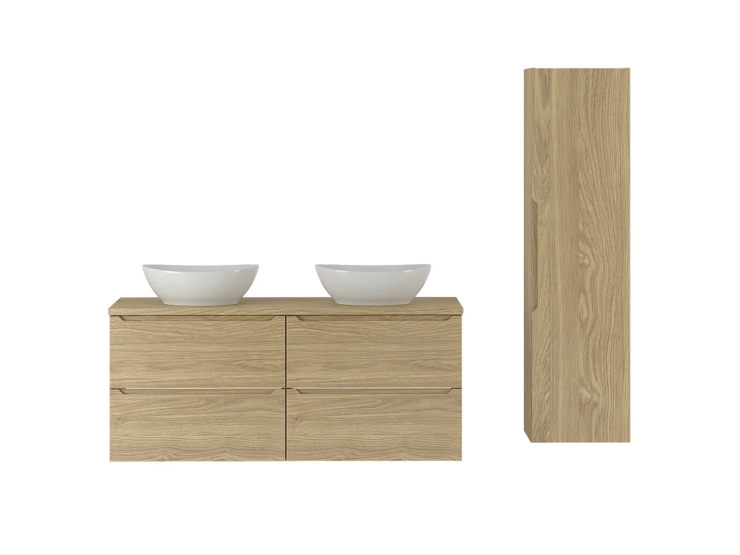 Ensemble pour salle de bain 120 cm Armoire Plan de travail Lavabo Colonne Colonne Chêne huilé Etna