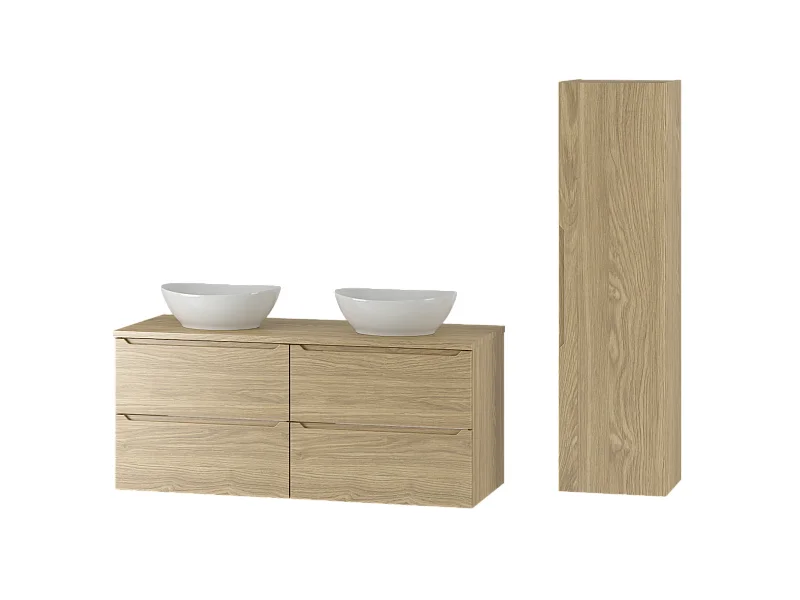 Ensemble pour salle de bain 120 cm Armoire Plan de travail Lavabo Colonne Colonne Chêne huilé Etna