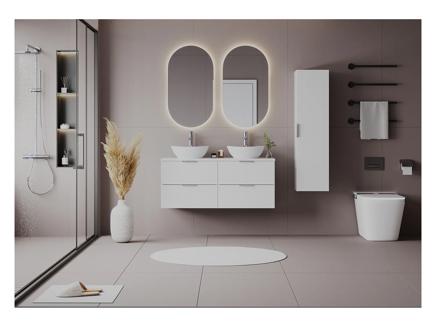 Ensemble de salle de bain blanc 120 cm Armoire Plan de travail Lavabo Colonne Pile