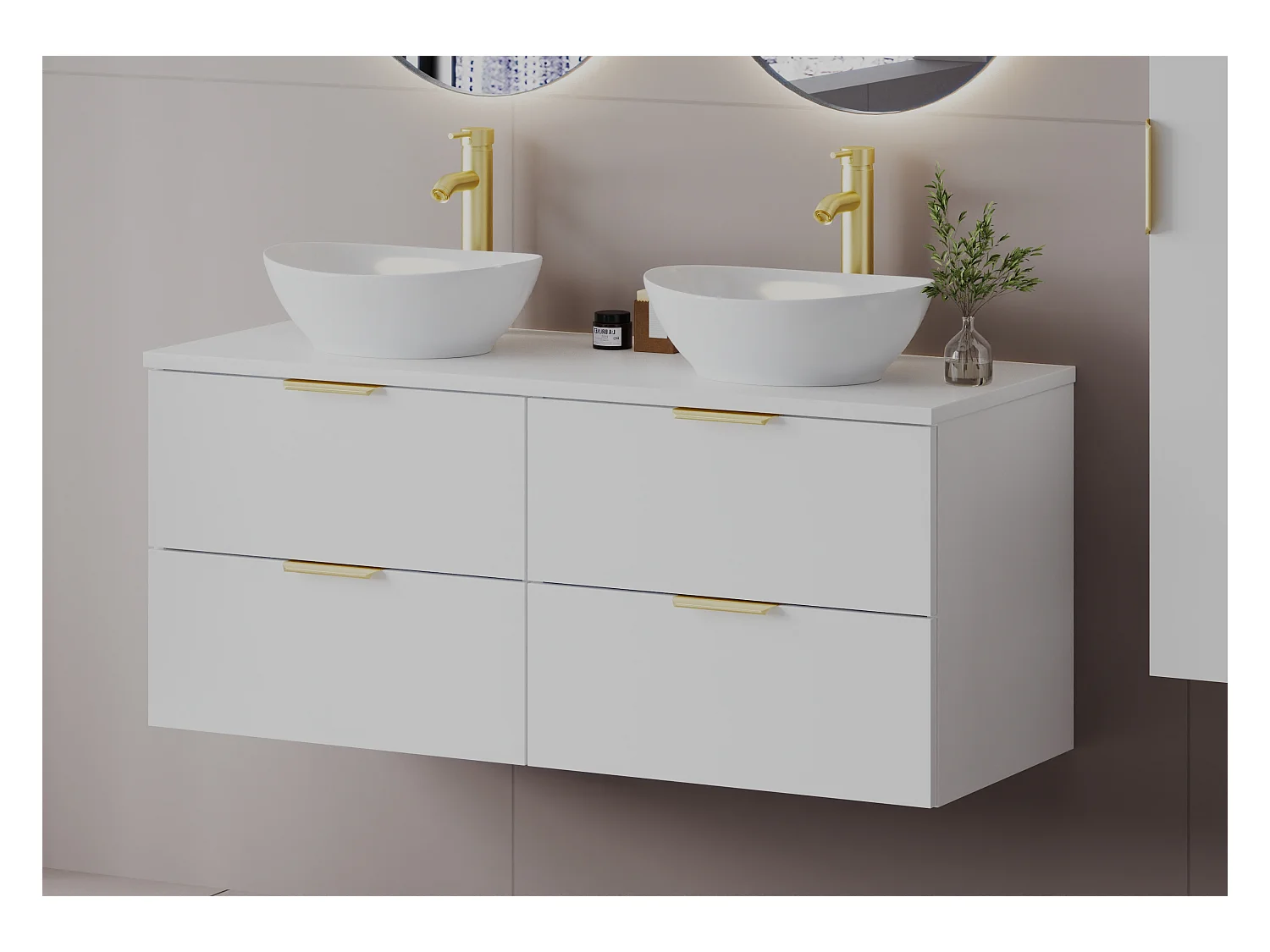 Ensemble de salle de bain blanc 120 cm Armoire Plan de travail Lavabo Colonne Pile