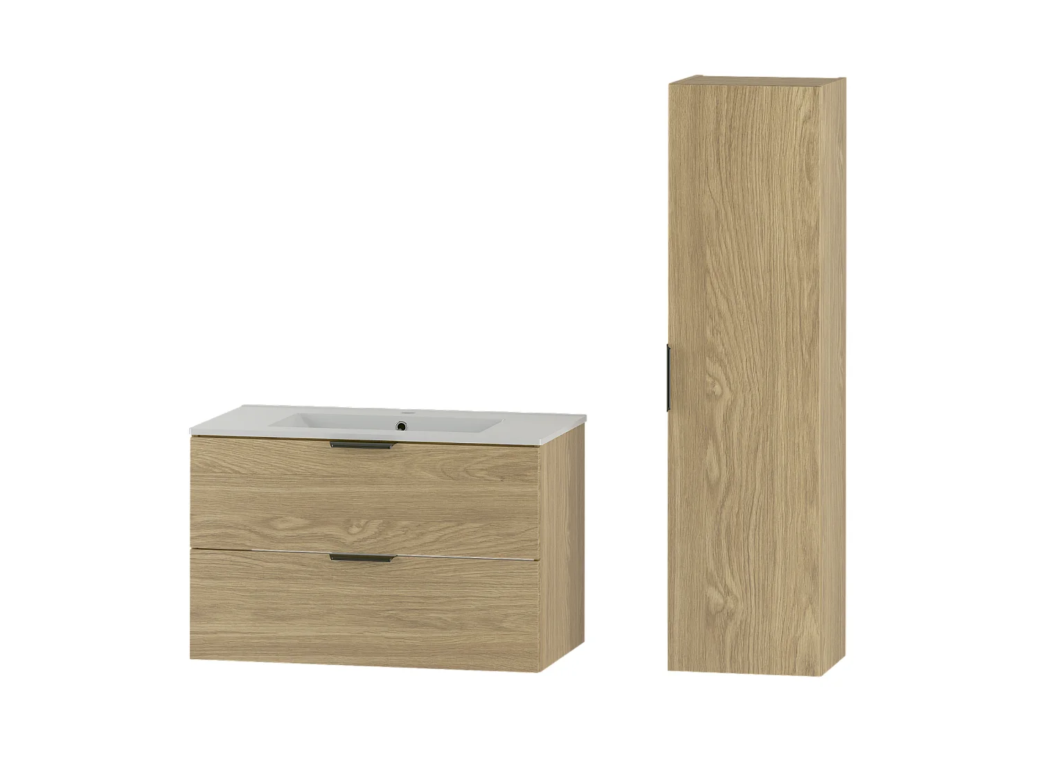 Ensemble pour salle de bain 80 cm Meuble avec lavabo Colonne Chêne huilé Pile