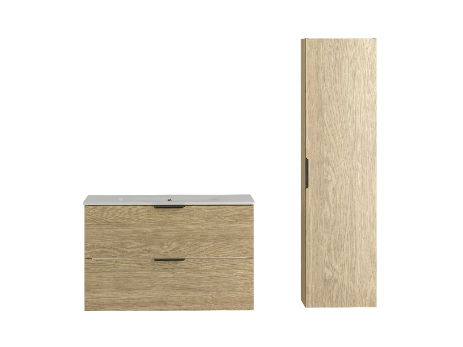 Ensemble pour salle de bain 80 cm Meuble avec lavabo Colonne Chêne huilé Pile