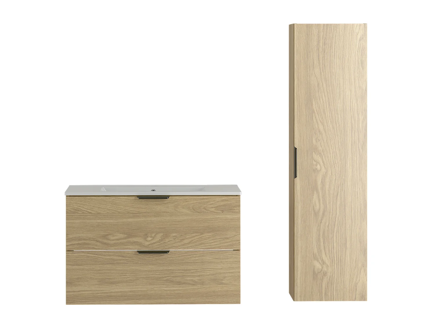 Ensemble pour salle de bain 80 cm Meuble avec lavabo Colonne Chêne huilé Pile