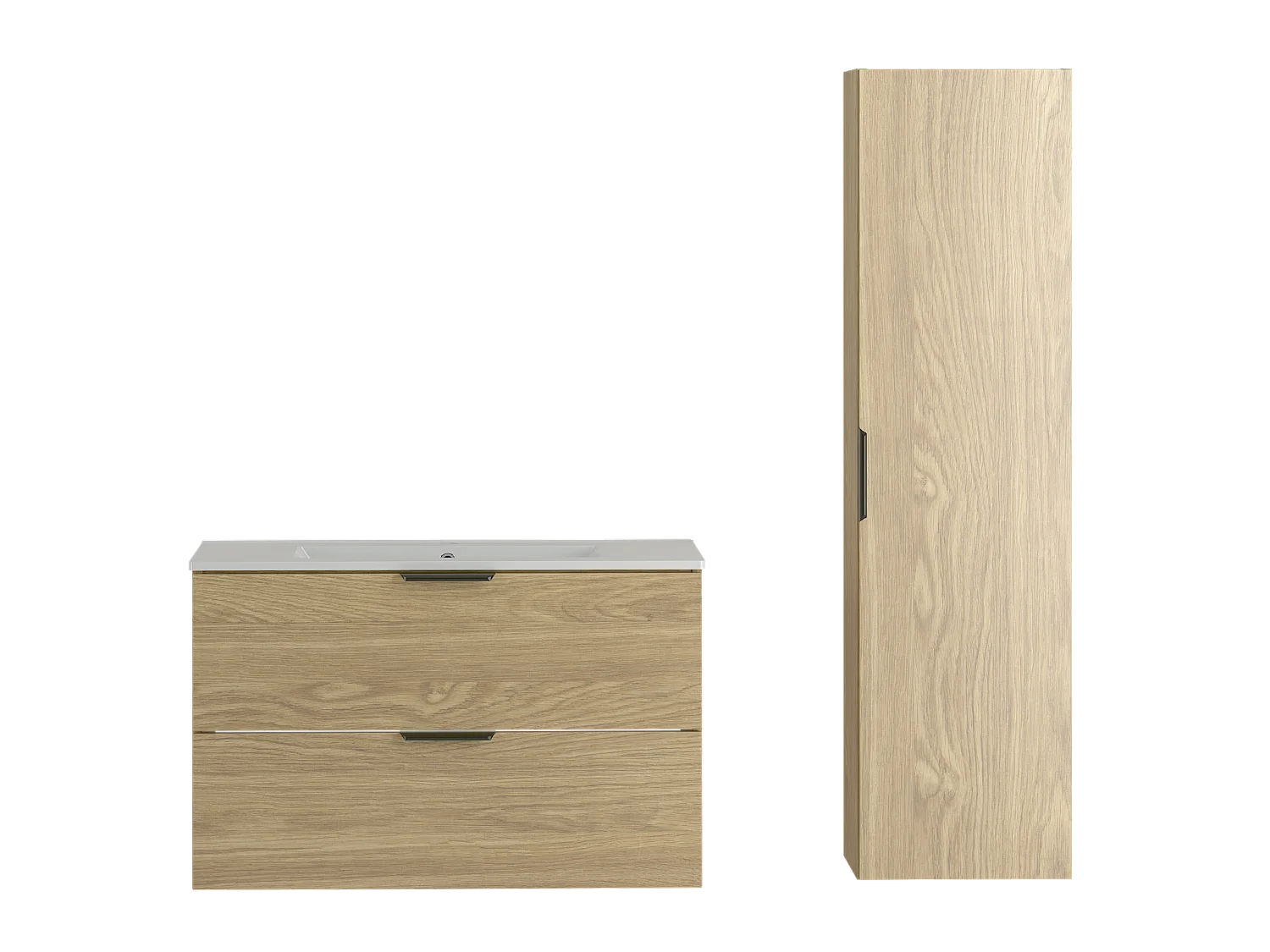 Badkamerset 80 cm Kast met wastafel Kolom Eiken geolied Pile