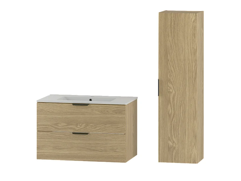 Conjunto de móveis de casa de banho com lavatório Astrid madeira 80cm